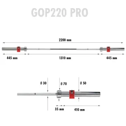 GOP220 PRO GRYF OLIMPIJSKI HMS PREMIUM Z ZACISKAMI LOCK JAW RED