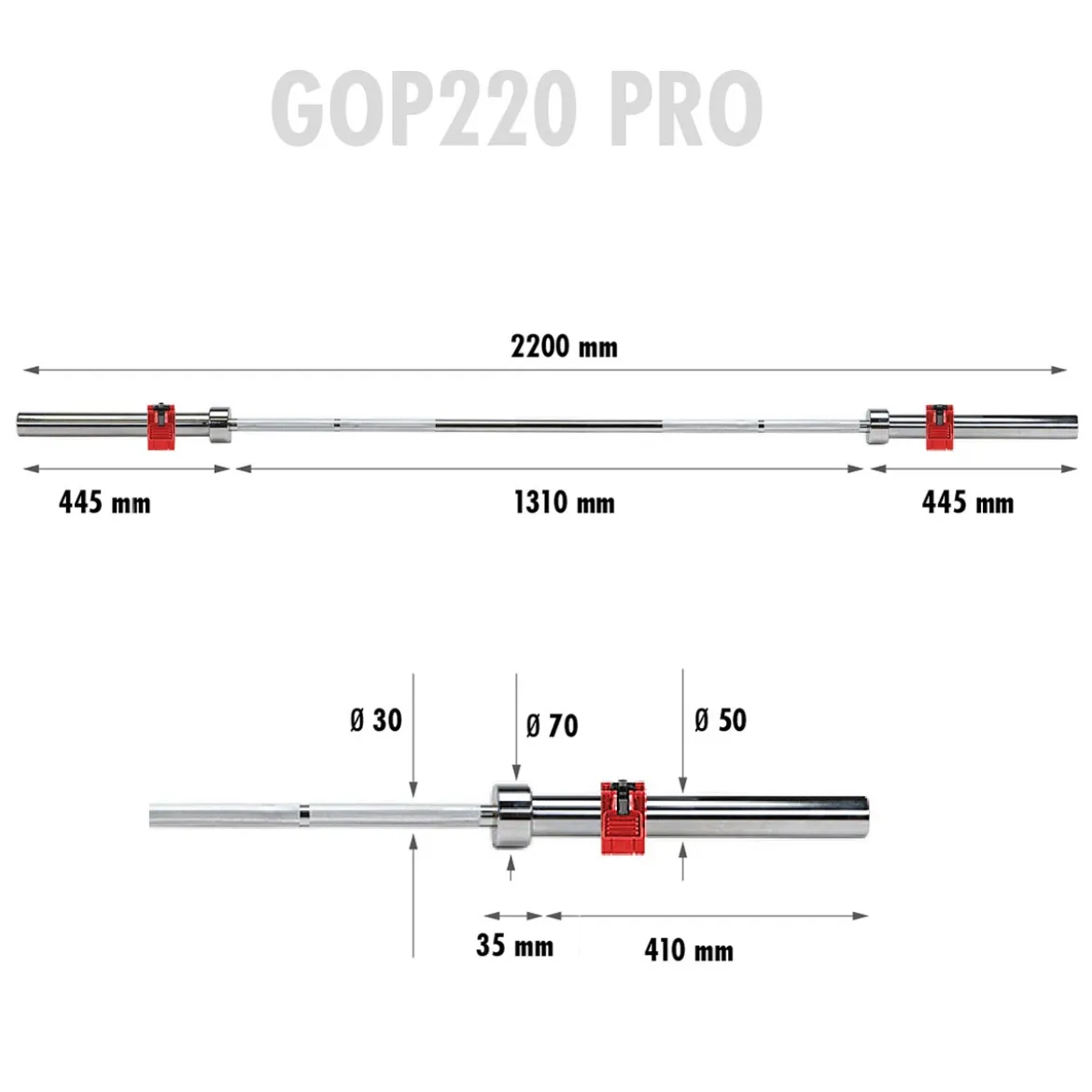 GOP220 PRO GRYF OLIMPIJSKI HMS PREMIUM Z ZACISKAMI LOCK JAW RED
