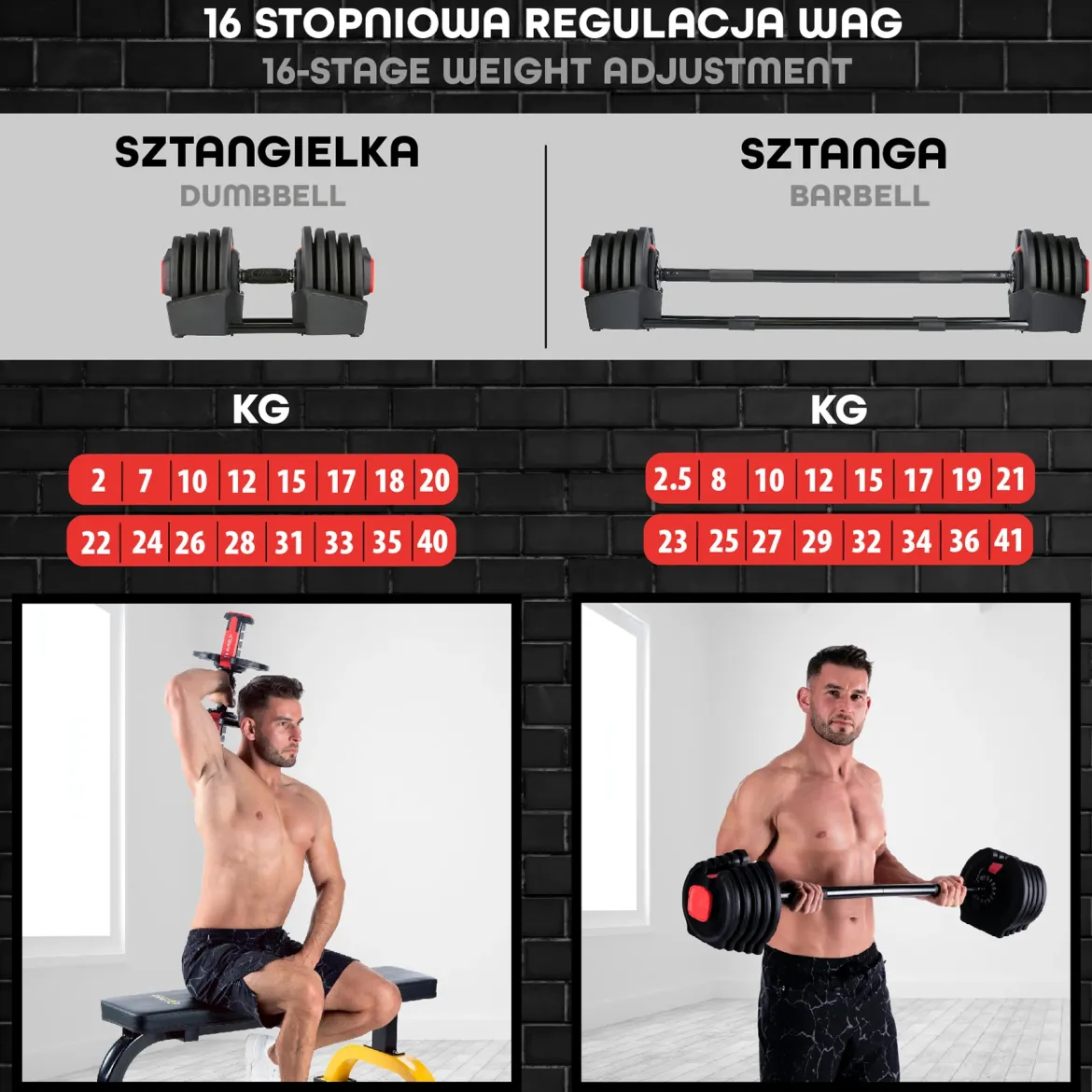 Hantle regulowane 2w1 HMS SGR40 PRO Set – sztanga i sztangielki