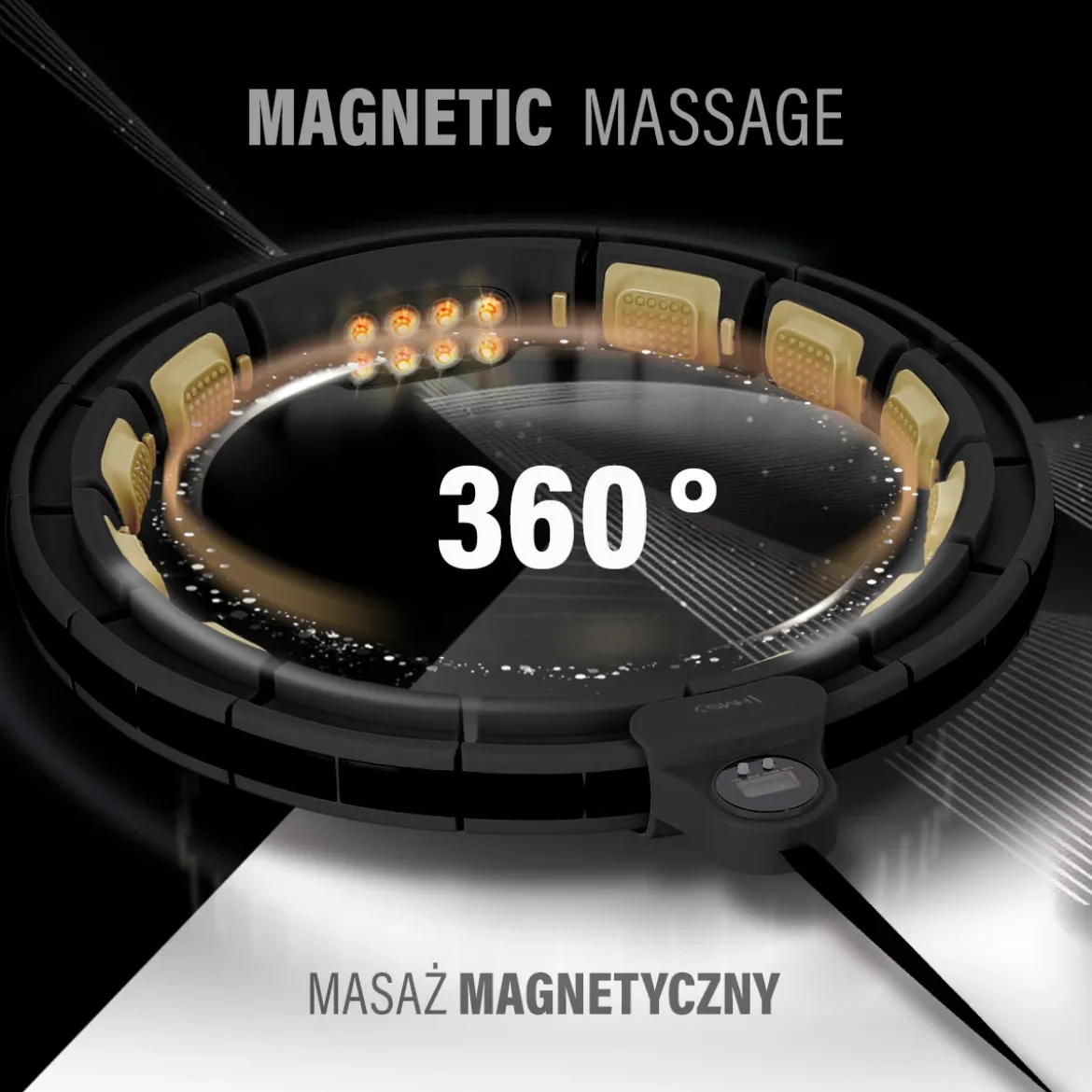 HHM13 HULA HOP BLACK/GOLD Z MAGNESAMI I OBCIĄŻNIKIEM + LICZNIK HMS