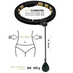 HHM13 HULA HOP BLACK/GOLD Z MAGNESAMI I OBCIĄŻNIKIEM + LICZNIK HMS