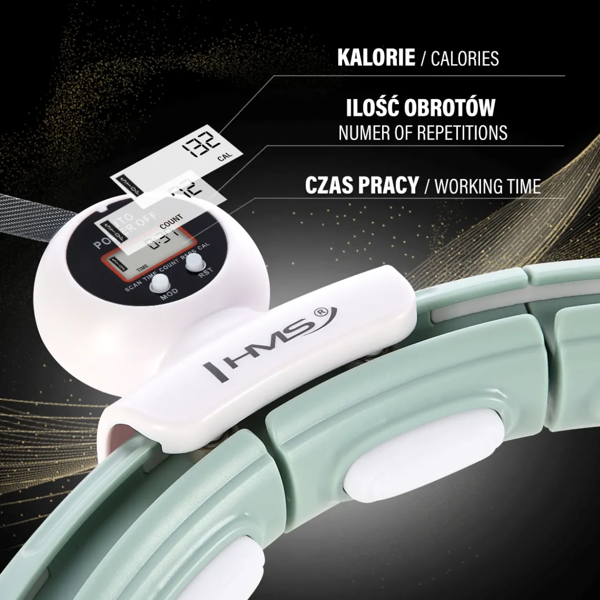 HHM15 HULA HOP GREEN Z MAGNESEM I OBCIĄŻNIKIEM + LICZNIK HMS