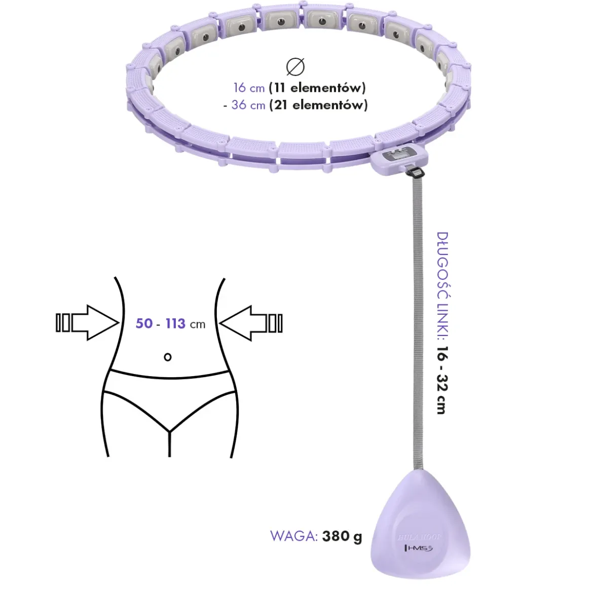 HHM14 HULA HOP VIOLET Z MAGNESAMI I OBCIĄŻNIKIEM + LICZNIK HMS