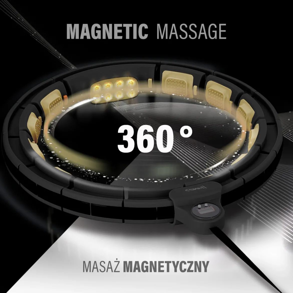 HHM13 NEW HULA HOP BLACK/GOLD Z MAGNESAMI I OBCIĄŻNIKIEM + LICZNIK HMS