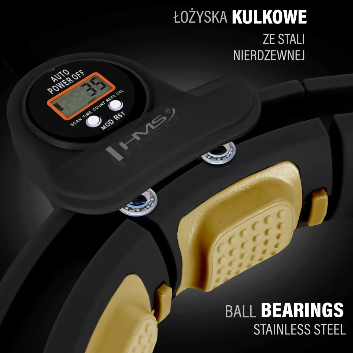 HHM13 NEW HULA HOP BLACK/GOLD Z MAGNESAMI I OBCIĄŻNIKIEM + LICZNIK HMS