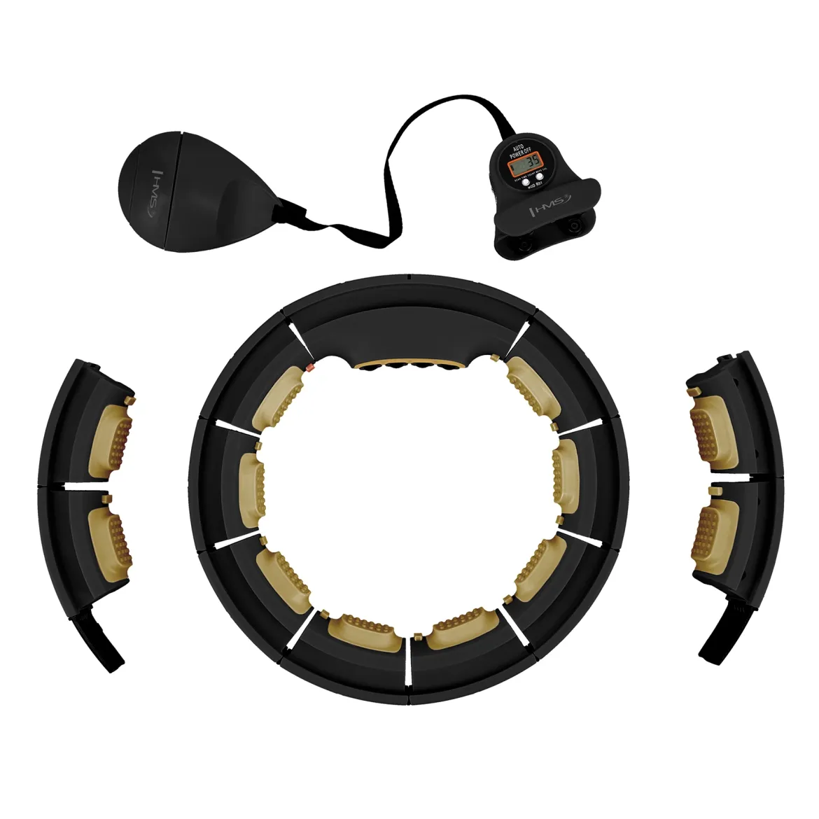 HHM13 NEW HULA HOP BLACK/GOLD Z MAGNESAMI I OBCIĄŻNIKIEM + LICZNIK HMS