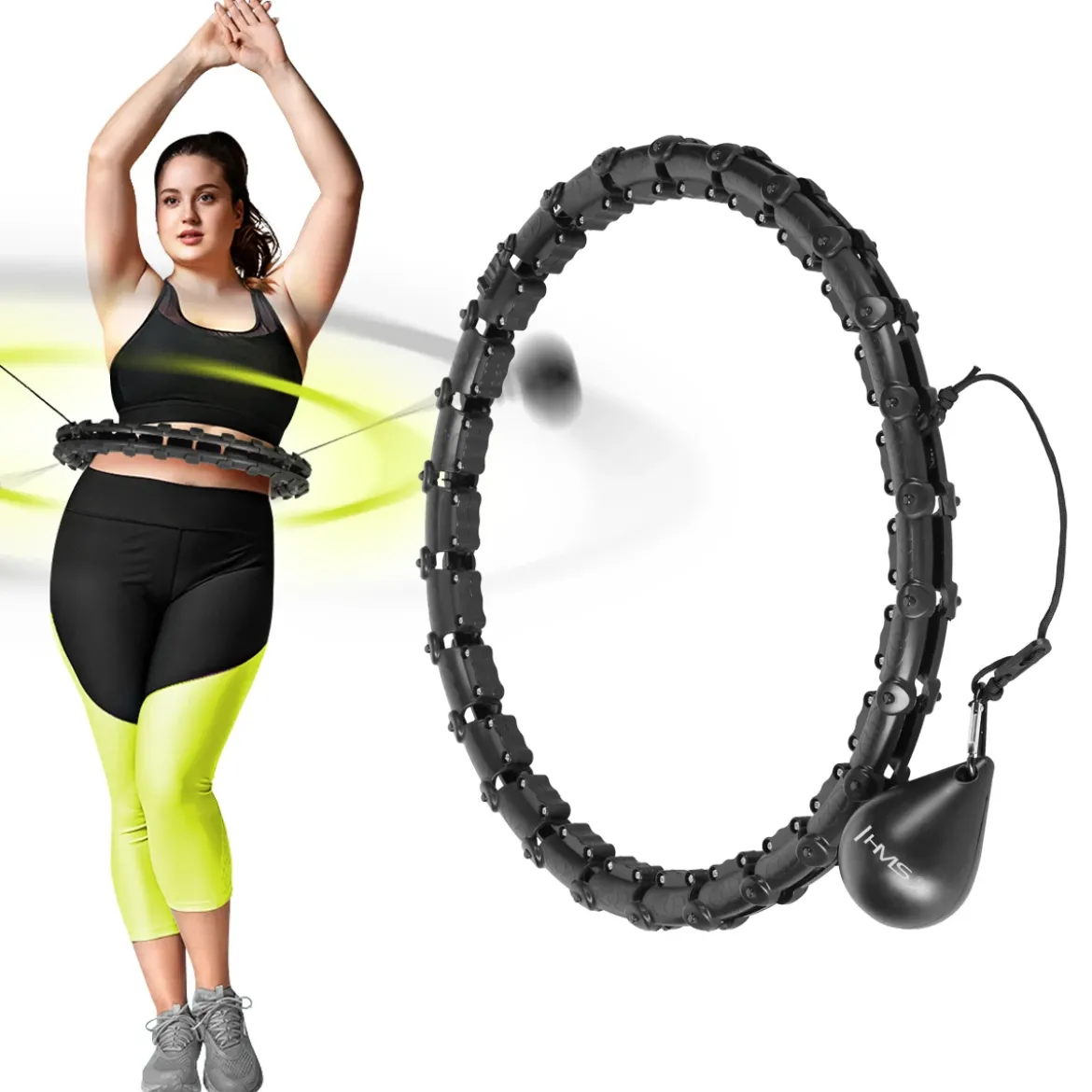 HHW11 PLUS SIZE HULA HOP BLACK Z WYPUSTKAMI I OBCIĄŻNIKIEM HMS
