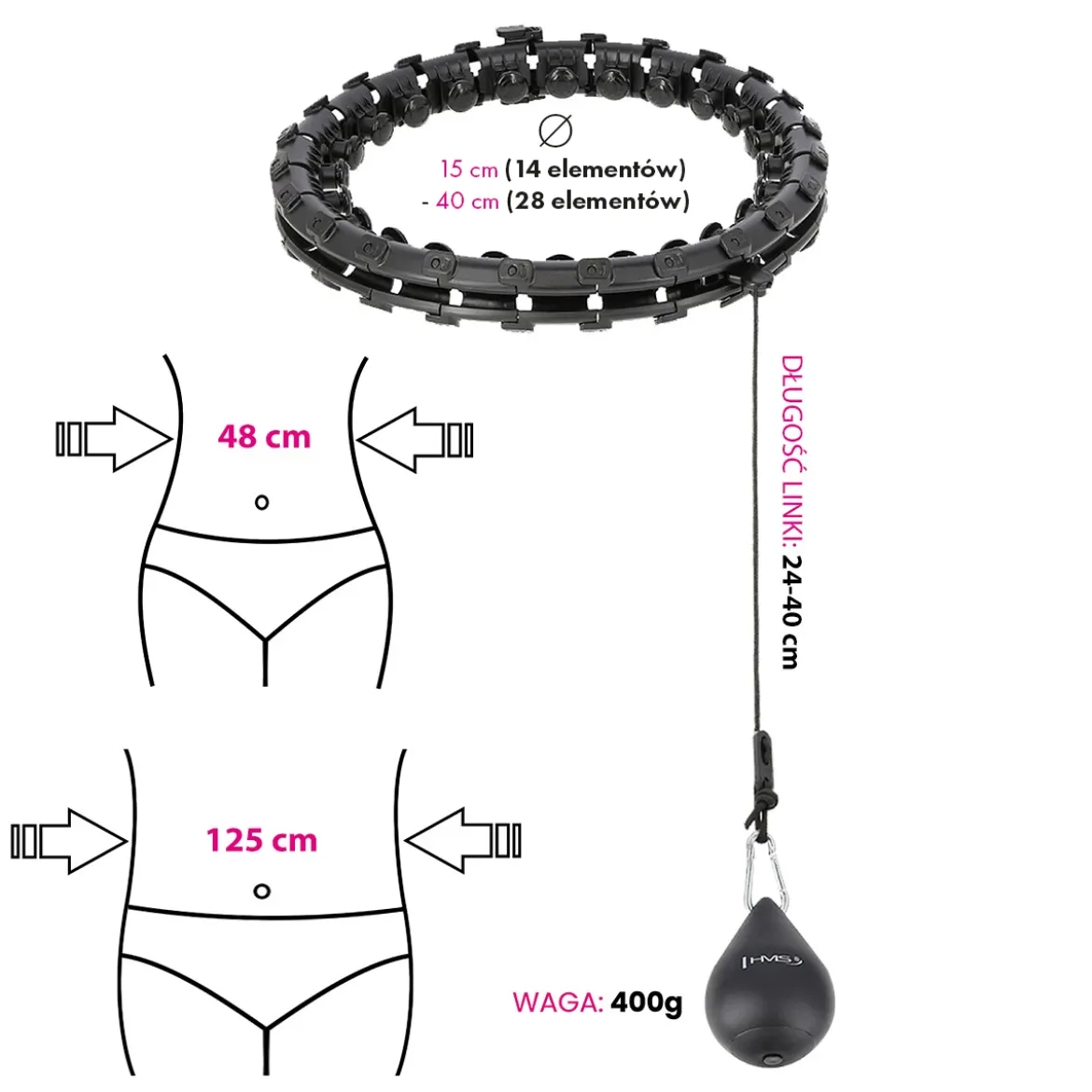 HHW12 PLUS SIZE HULA HOP Z WYPUSTKAMI I OBCIĄŻNIKIEM HMS