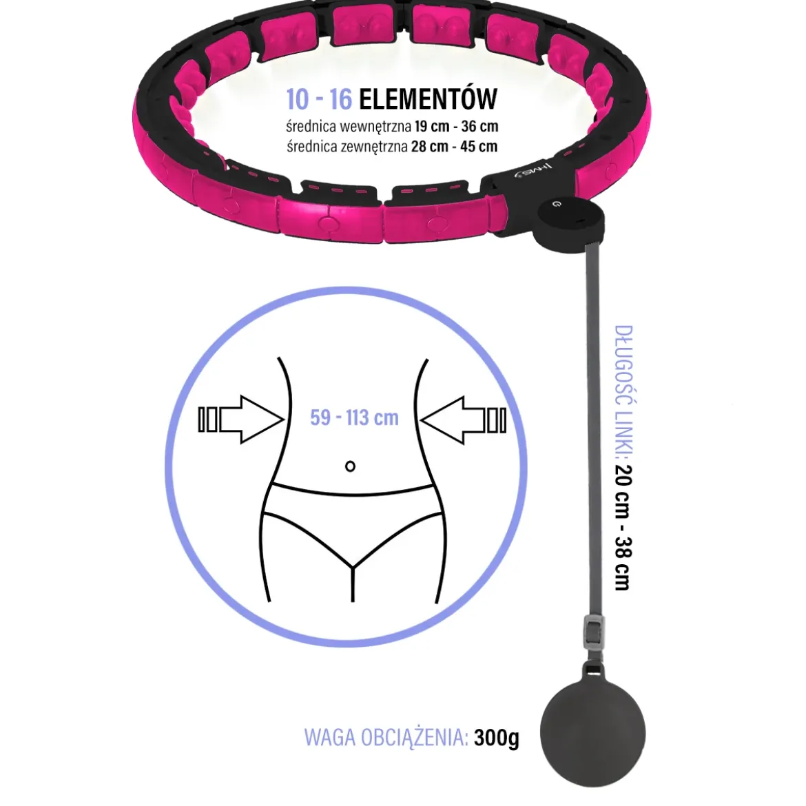 Hula hop magnetyczne HMS HHM16 z obciążeniem i licznikiem LCD