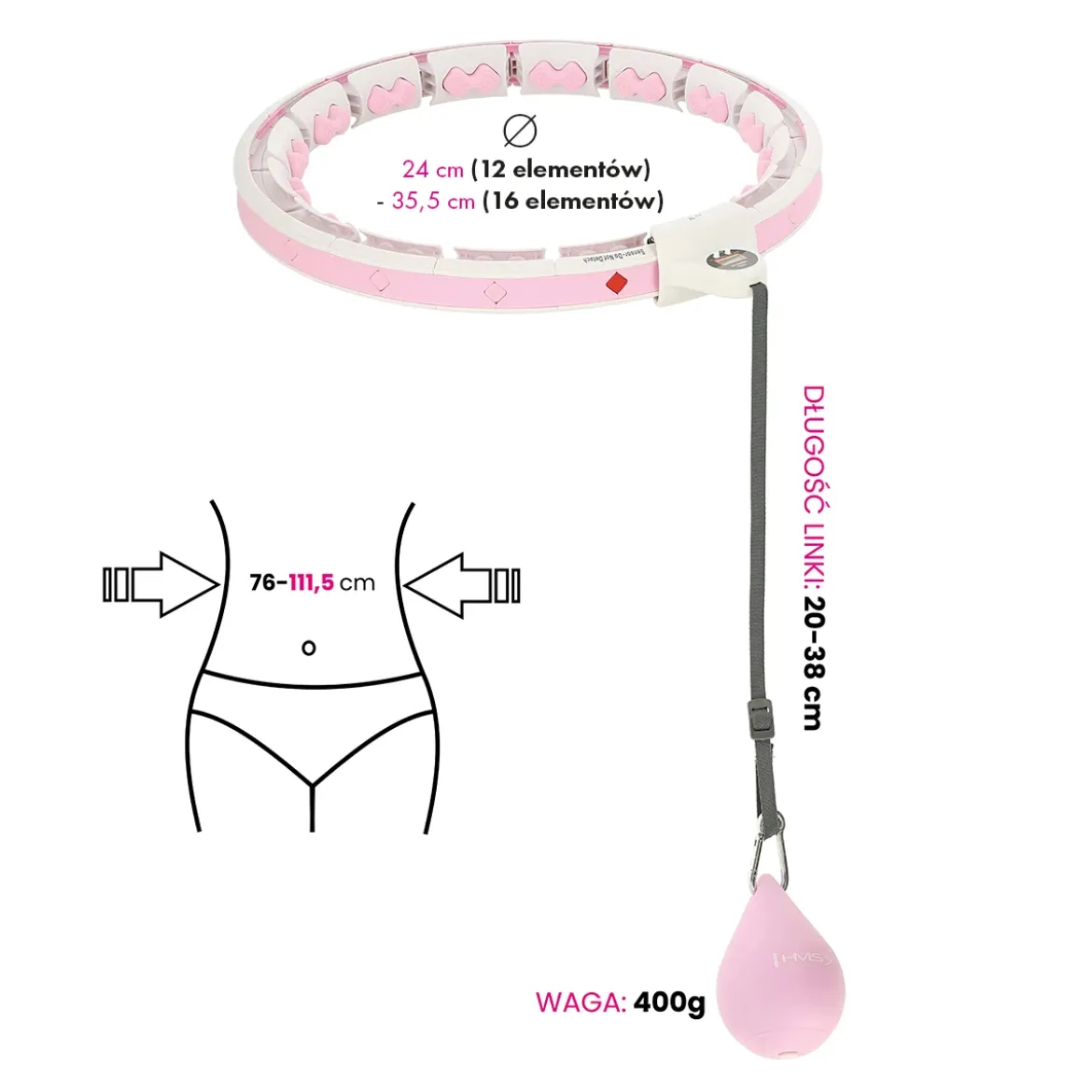 Hula hop regulowane HMS HHW06 z obciążeniem i licznikiem LCD