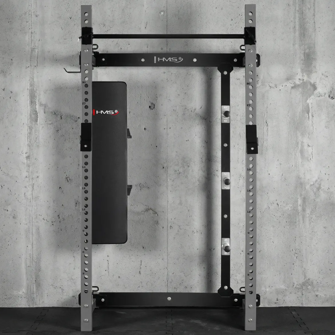 KLATKA TRENINGOWA ŚCIENNA ROZSUWANA Z ŁAWKĄ SZARA KLT34 HMS FITNESS