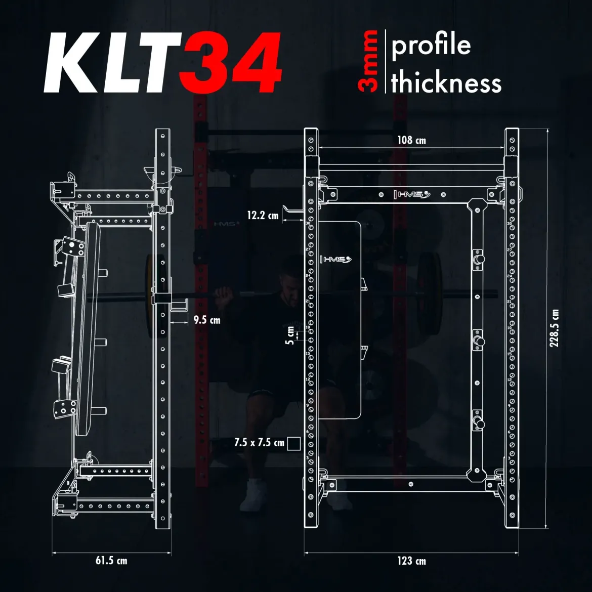 KLATKA TRENINGOWA ŚCIENNA ROZSUWANA Z ŁAWKĄ CZERWONA KLT34 HMS FITNESS