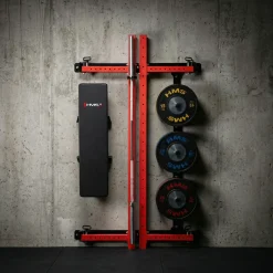 KLATKA TRENINGOWA ŚCIENNA ROZSUWANA Z ŁAWKĄ CZERWONA KLT34 HMS FITNESS
