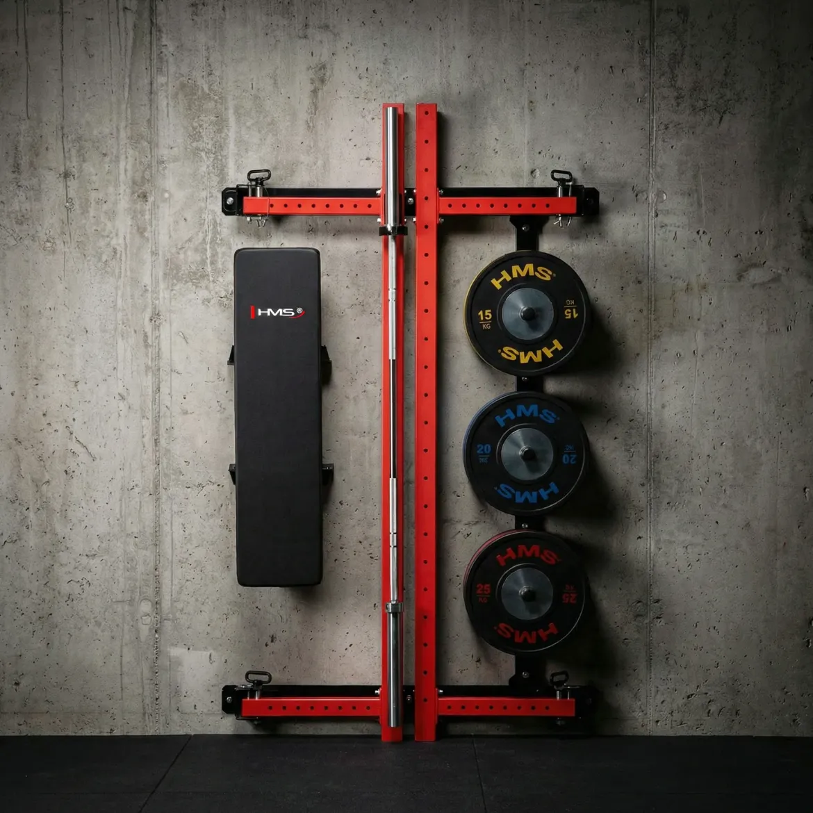 KLATKA TRENINGOWA ŚCIENNA ROZSUWANA Z ŁAWKĄ CZERWONA KLT34 HMS FITNESS