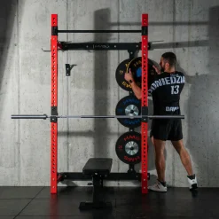 KLATKA TRENINGOWA ŚCIENNA ROZSUWANA Z ŁAWKĄ CZERWONA KLT34 HMS FITNESS