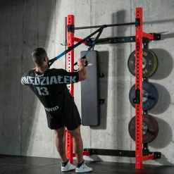 KLATKA TRENINGOWA ŚCIENNA ROZSUWANA Z ŁAWKĄ CZERWONA KLT34 HMS FITNESS