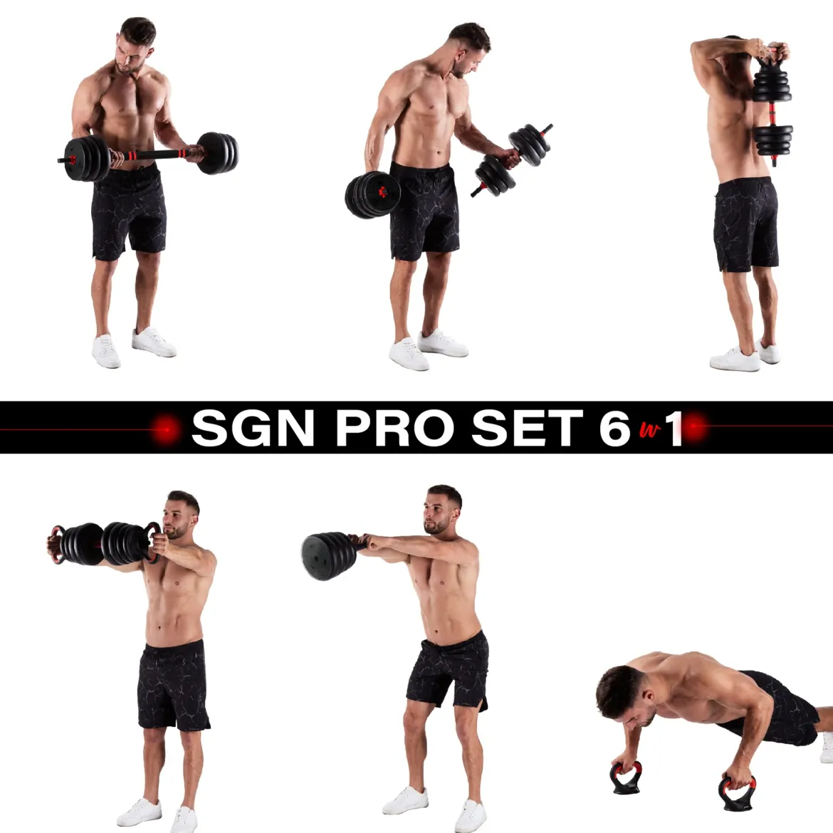 SGN130 PRO SET 6W1 ZESTAW CIĘŻARÓW 30KG HMS