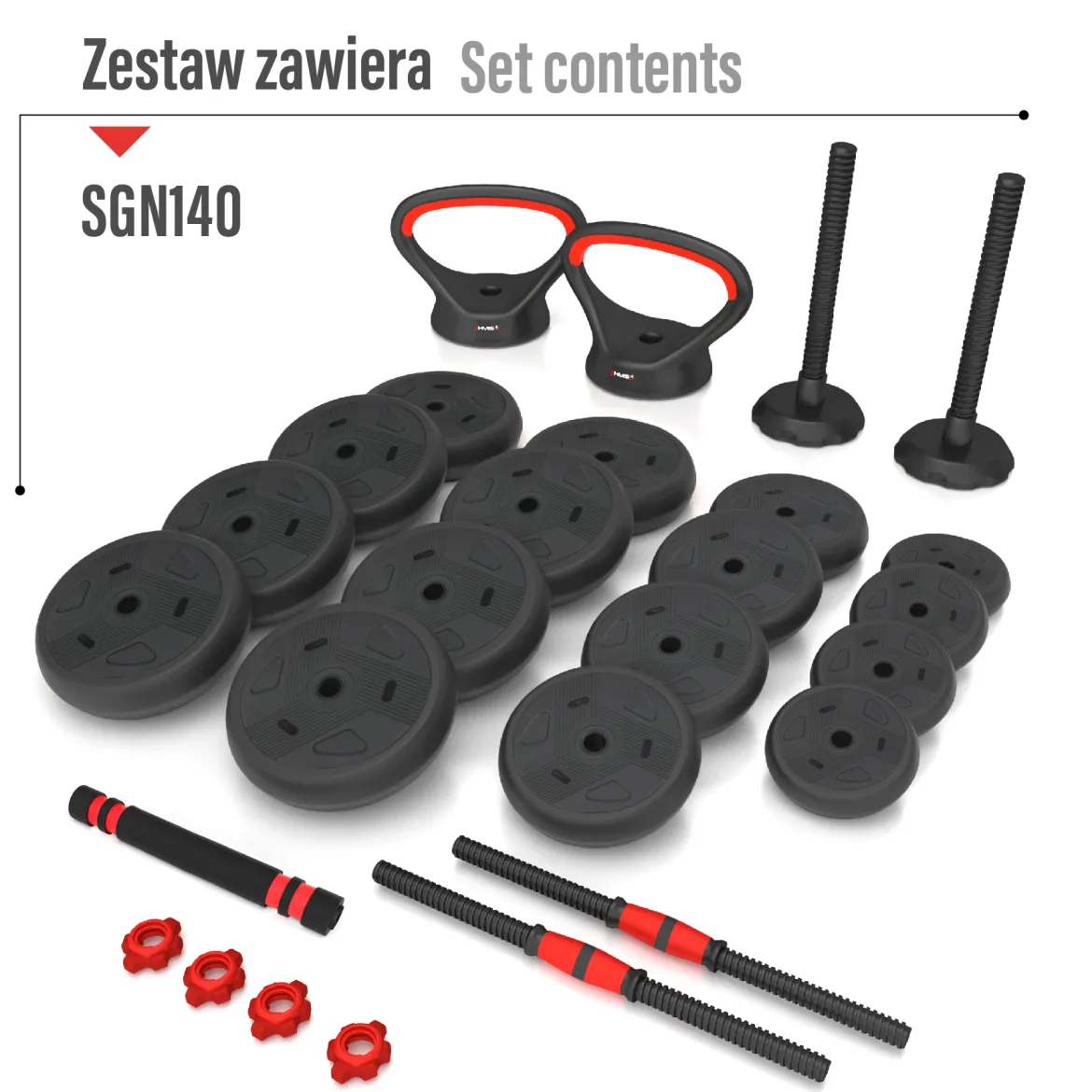 SGN140 PRO SET 6W1 ZESTAW CIĘŻARÓW 40KG HMS
