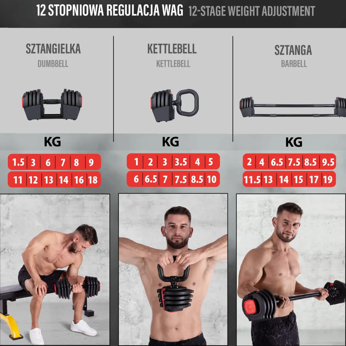 SGR18 PRO SET 3W1 ZESTAW REGULOWANYCH SZTANGIELEK 41 KG HMS