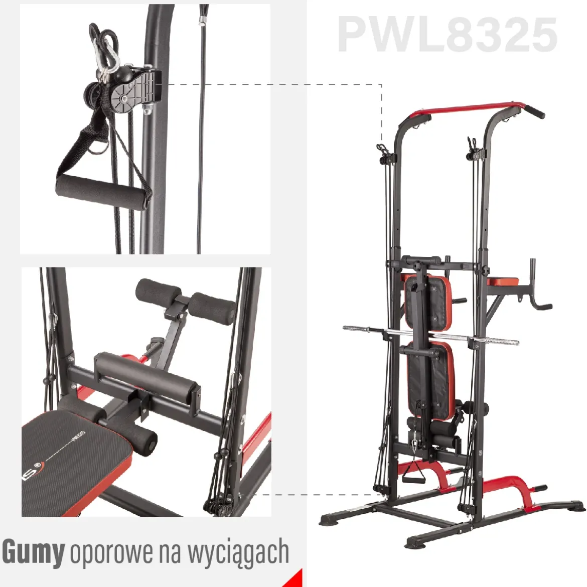 Wielofunkcyjna stacja treningowa z drążkiem i ławką HMS PWL8325