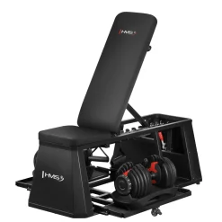 ZESTAW ŁAWKA TRENINGOWA ZE SCHOWKIEM I RAMIONAMI LM4012 + 2X SZTANGIELKA REGULOWANA SR52 HMS
