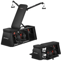 ZESTAW ŁAWKA TRENINGOWA ZE SCHOWKIEM I RAMIONAMI LM4012 + 2X SZTANGIELKA REGULOWANA SR52 HMS