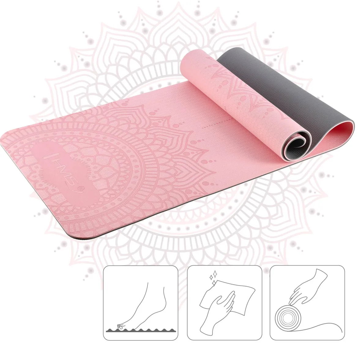 ZESTAW DO JOGI HMS MATA TPE LIGHT PINK YM10 + KOSTKA GRAY KJ02 + PASEK SJ02