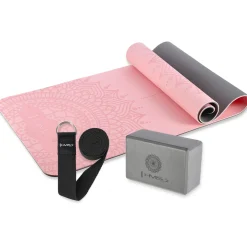 ZESTAW DO JOGI HMS MATA TPE LIGHT PINK YM10 + KOSTKA GRAY KJ02 + PASEK SJ02