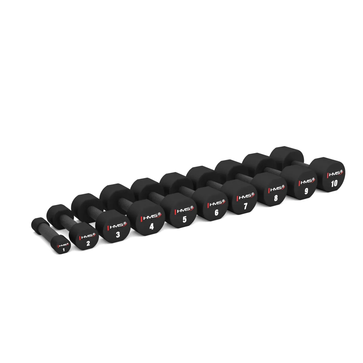 ZESTAW HANTLI POLIURETANOWYCH HPT 2 x 1 - 10 KG (110 KG) + STOJAK STR37 HMS
