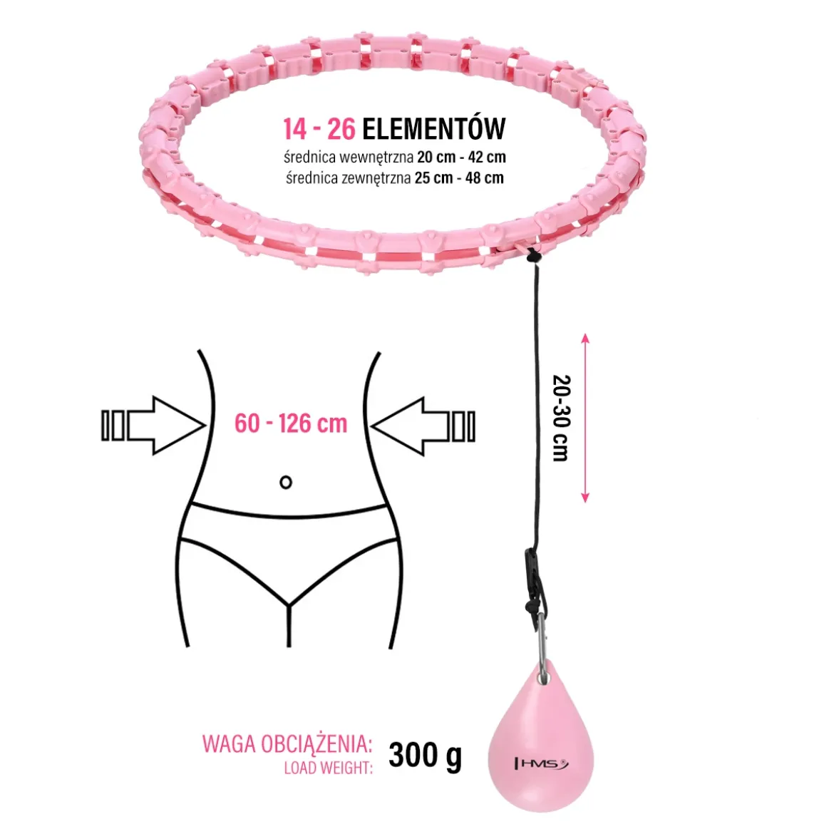 ZESTAW HHW11 LIGHT PINK Z WYPUSTKAMI I OBCIĄŻNIKIEM + PAS BR163 PLUS SIZE HMS