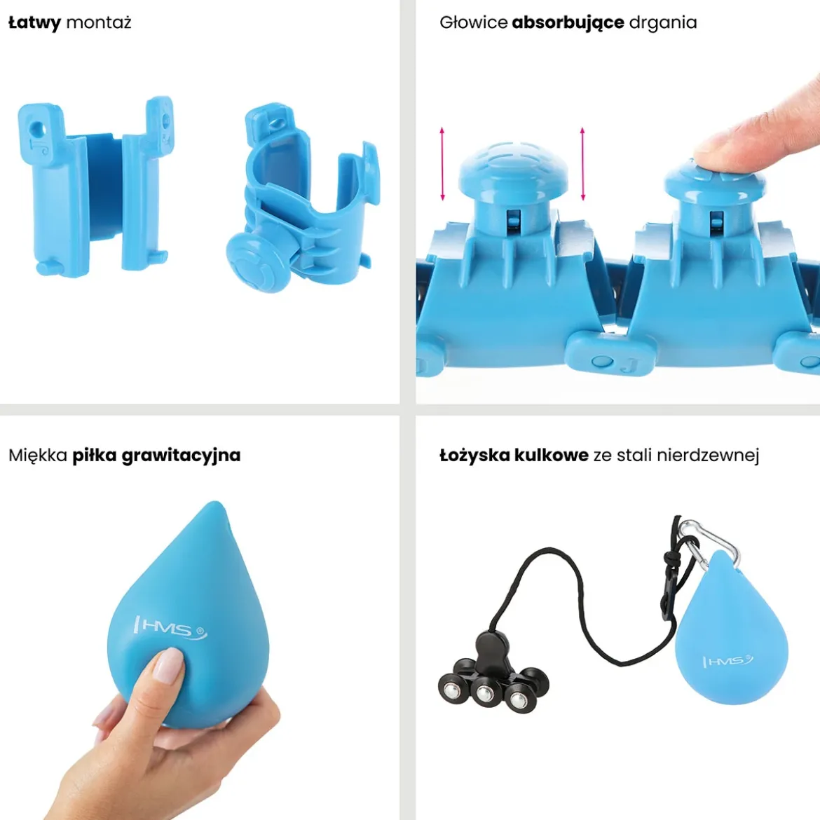 ZESTAW HULA HOP HHW01 BLUE Z WYPUSTKAMI I OBCIĄŻNIKIEM HMS + PAS BR163 RED
