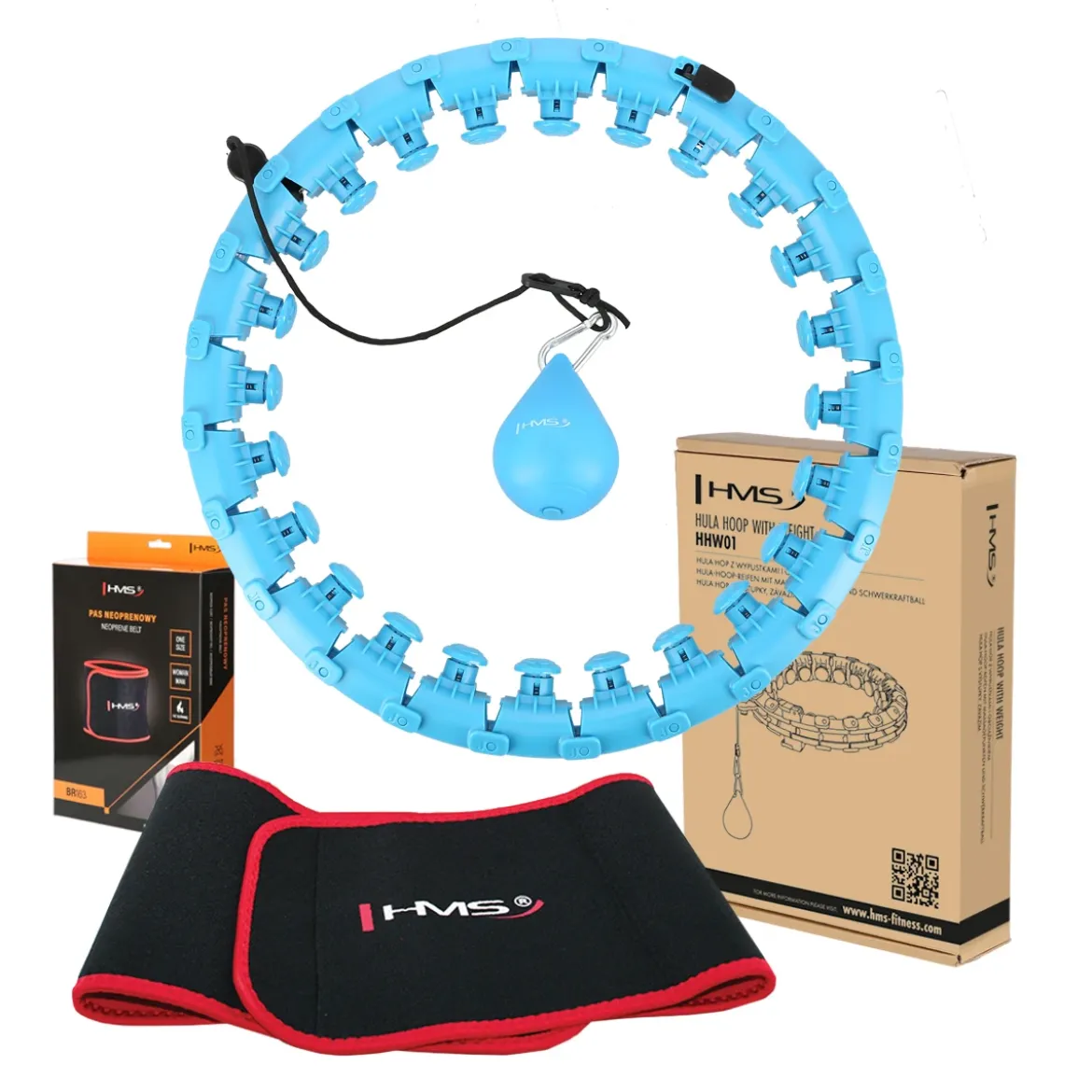 ZESTAW HULA HOP HHW01 BLUE Z WYPUSTKAMI I OBCIĄŻNIKIEM HMS + PAS BR163 RED