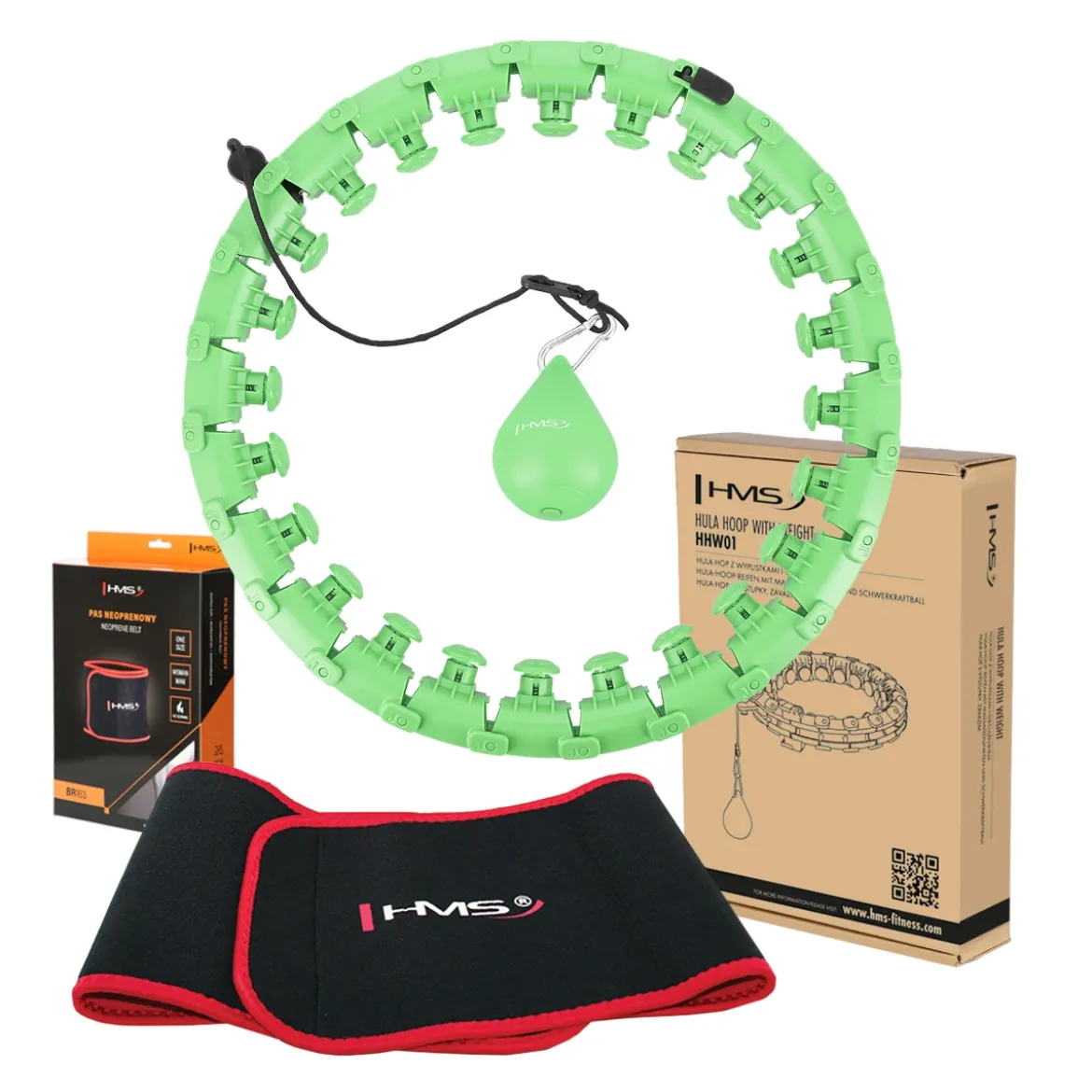 ZESTAW HULA HOP HHW01 GREEN Z WYPUSTKAMI I OBCIĄŻNIKIEM HMS + PAS BR163 RED