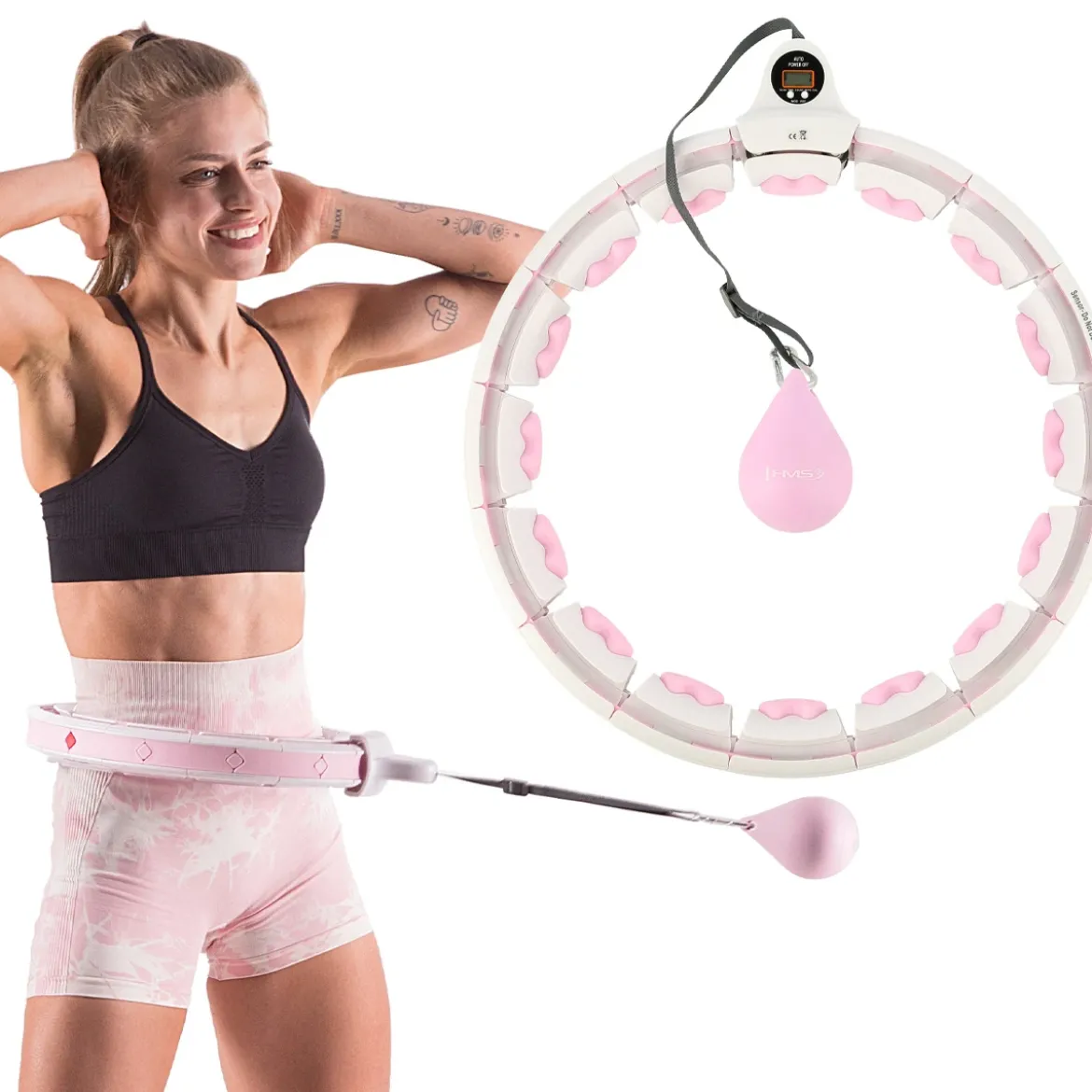 ZESTAW HULA HOP HHW06 PINK Z PIŁKĄ GRAWITACYJNĄ I LICZNIKIEM HMS + PAS BR163 BLACK PLUS SIZE