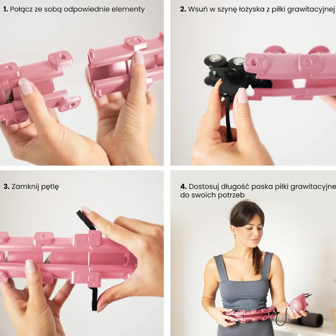ZESTAW HULA HOP HHW01 PINK Z WYPUSTKAMI I OBCIĄŻNIKIEM HMS + PAS BR163 RED
