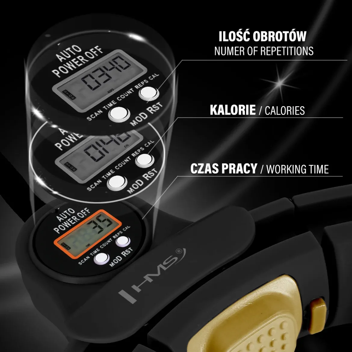 ZESTAW HULA HOP MAGNETYCZNY BLACK/GOLD HHM13 Z LICZNIKIEM HMS + PAS WYSZCZUPLAJĄCY BR163 BLACK