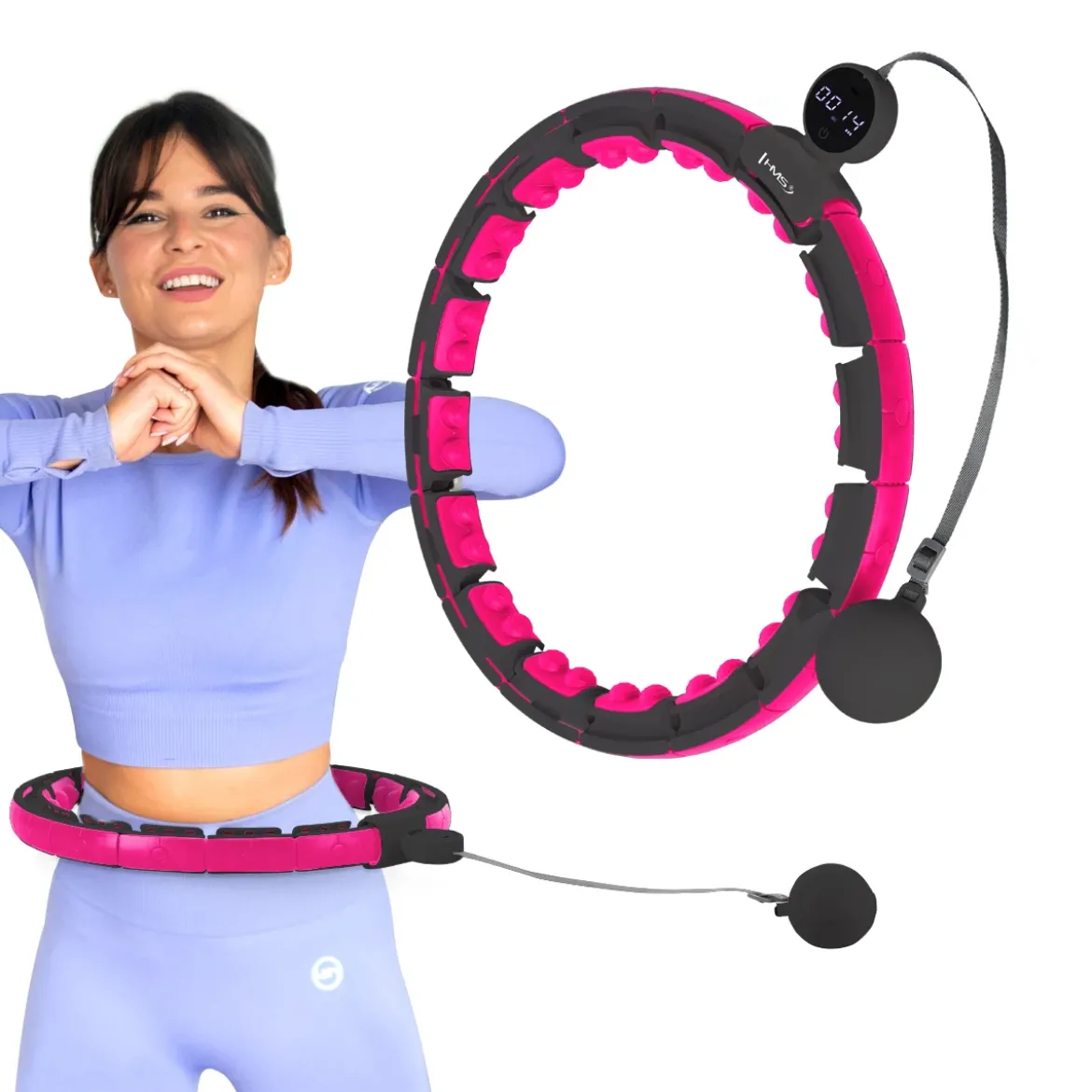 ZESTAW HULA HOP MAGNETYCZNY BLACK/PINK HHM16 Z LICZNIKIEM HMS + PAS WYSZCZUPLAJĄCY BR163 BLACK