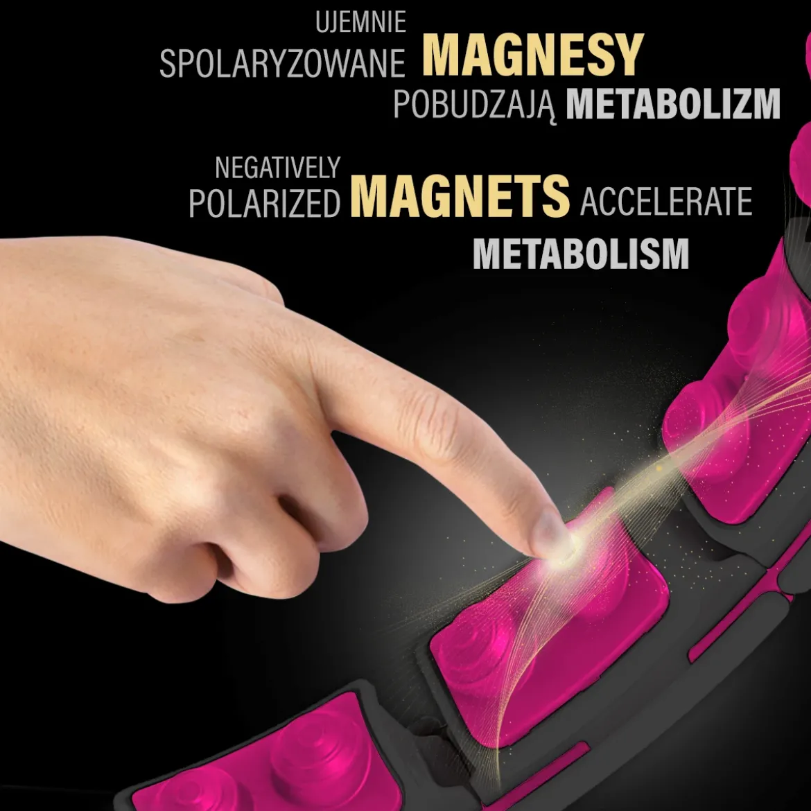 ZESTAW HULA HOP MAGNETYCZNY BLACK/PINK HHM16 Z LICZNIKIEM HMS + PAS WYSZCZUPLAJĄCY BR163 BLACK