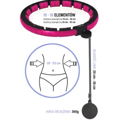 ZESTAW HULA HOP MAGNETYCZNY BLACK/PINK HHM16 Z LICZNIKIEM HMS + PAS WYSZCZUPLAJĄCY BR163 BLACK