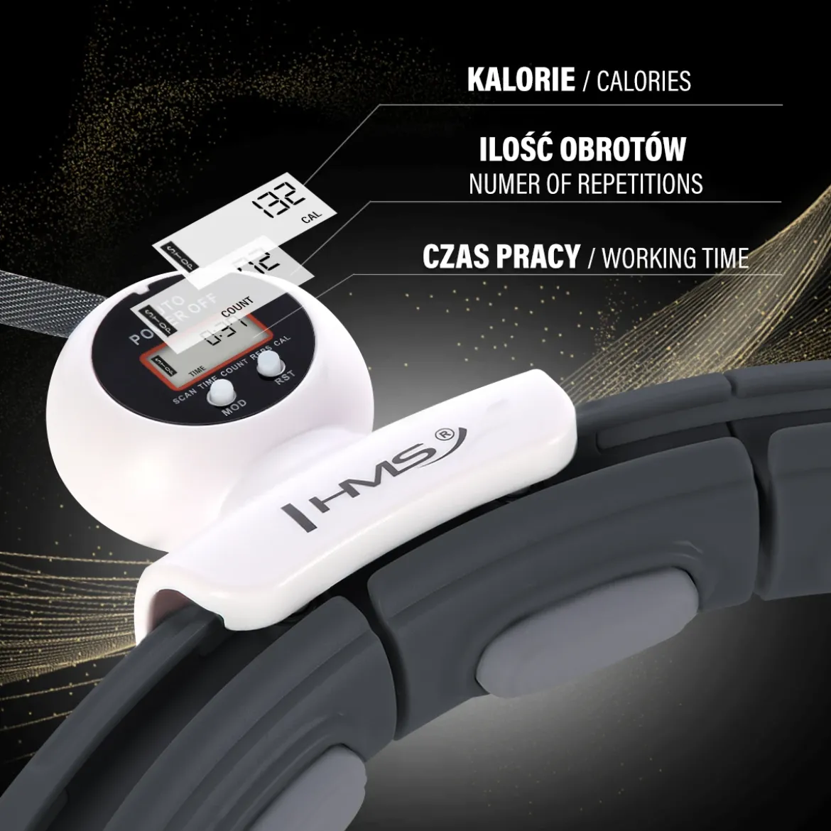 ZESTAW HULA HOP MAGNETYCZNY BLACK HHM15 Z LICZNIKIEM HMS + PAS WYSZCZUPLAJĄCY BR163 RED