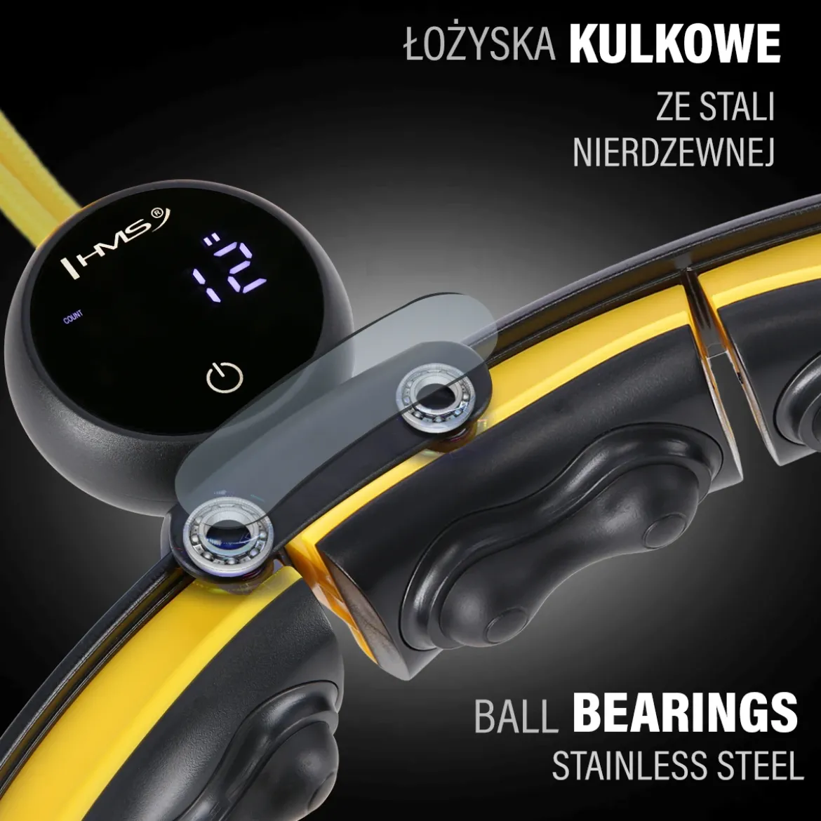 ZESTAW HULA HOP MAGNETYCZNY BLACK/YELLOW HHM21 Z LICZNIKIEM HMS + PAS WYSZCZUPLAJĄCY BR1313