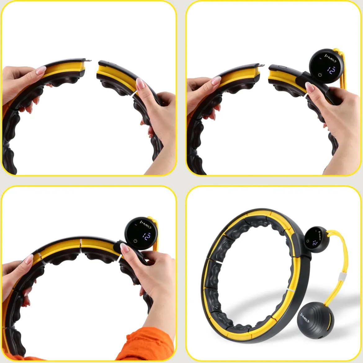 ZESTAW HULA HOP MAGNETYCZNY BLACK/YELLOW HHM21 Z LICZNIKIEM HMS + PAS WYSZCZUPLAJĄCY BR1313