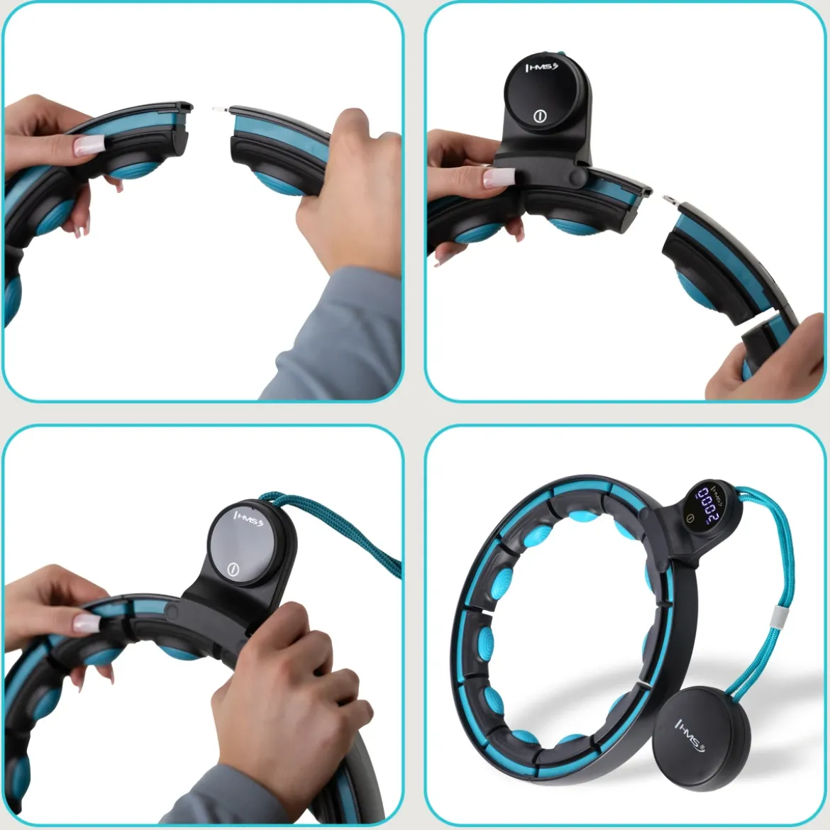 ZESTAW HULA HOP MAGNETYCZNY BLACK/TURQUOISE HHM17 Z LICZNIKIEM HMS + PAS WYSZCZUPLAJĄCY BR163 RED