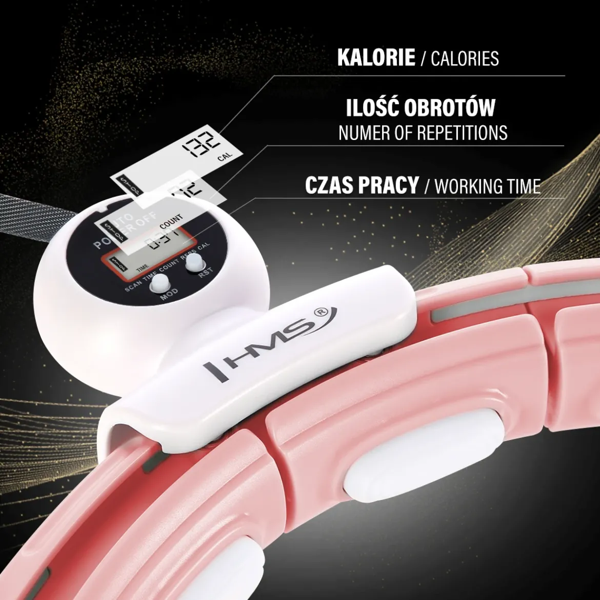 ZESTAW HULA HOP MAGNETYCZNY PINK HHM15 Z LICZNIKIEM HMS + PAS WYSZCZUPLAJĄCY BR163 RED