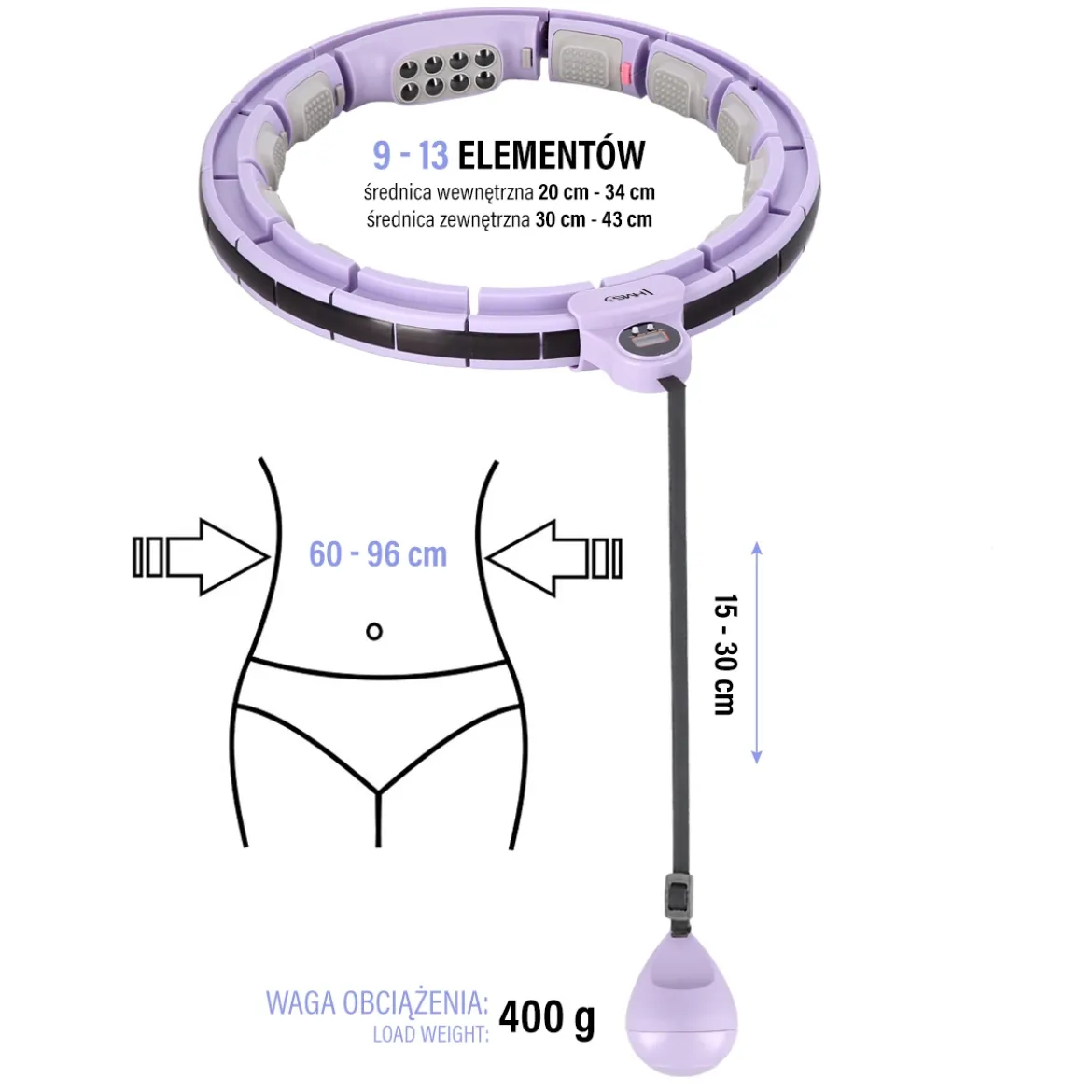 ZESTAW HULA HOP MAGNETYCZNY VIOLET HHM13 Z LICZNIKIEM HMS + PAS WYSZCZUPLAJĄCY BR163 RED