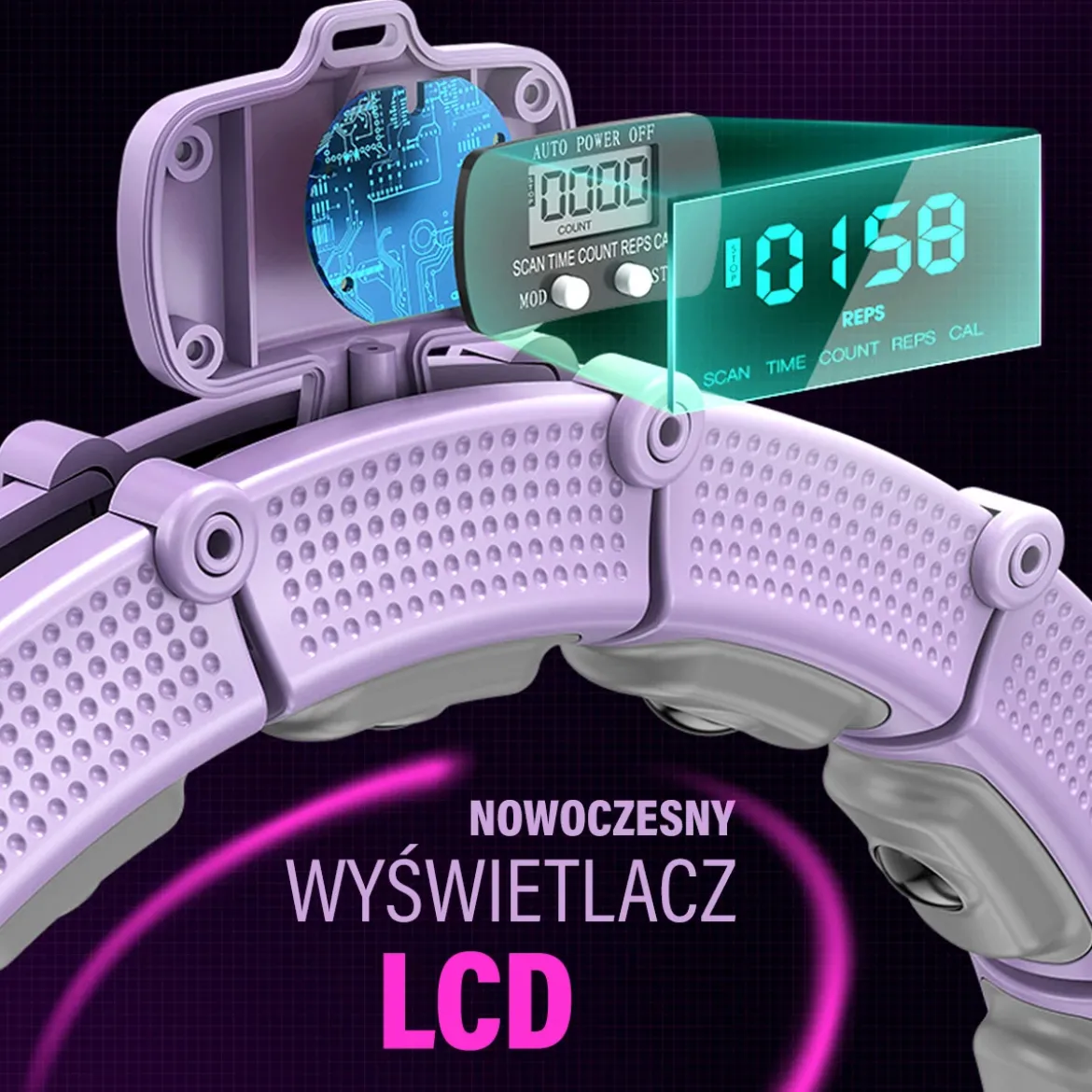 ZESTAW HULA HOP MAGNETYCZNY VIOLET HHM14 Z LICZNIKIEM HMS + PAS WYSZCZUPLAJĄCY BR163 BLACK