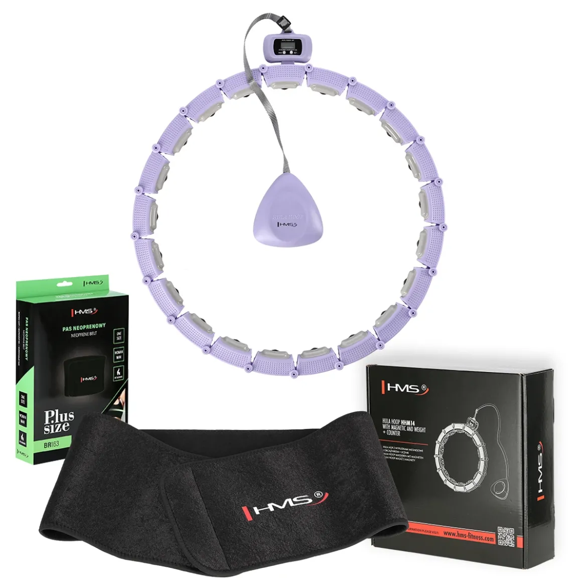 ZESTAW HULA HOP MAGNETYCZNY VIOLET HHM14 Z LICZNIKIEM HMS + PAS BR163 BLACK PLUS SIZE