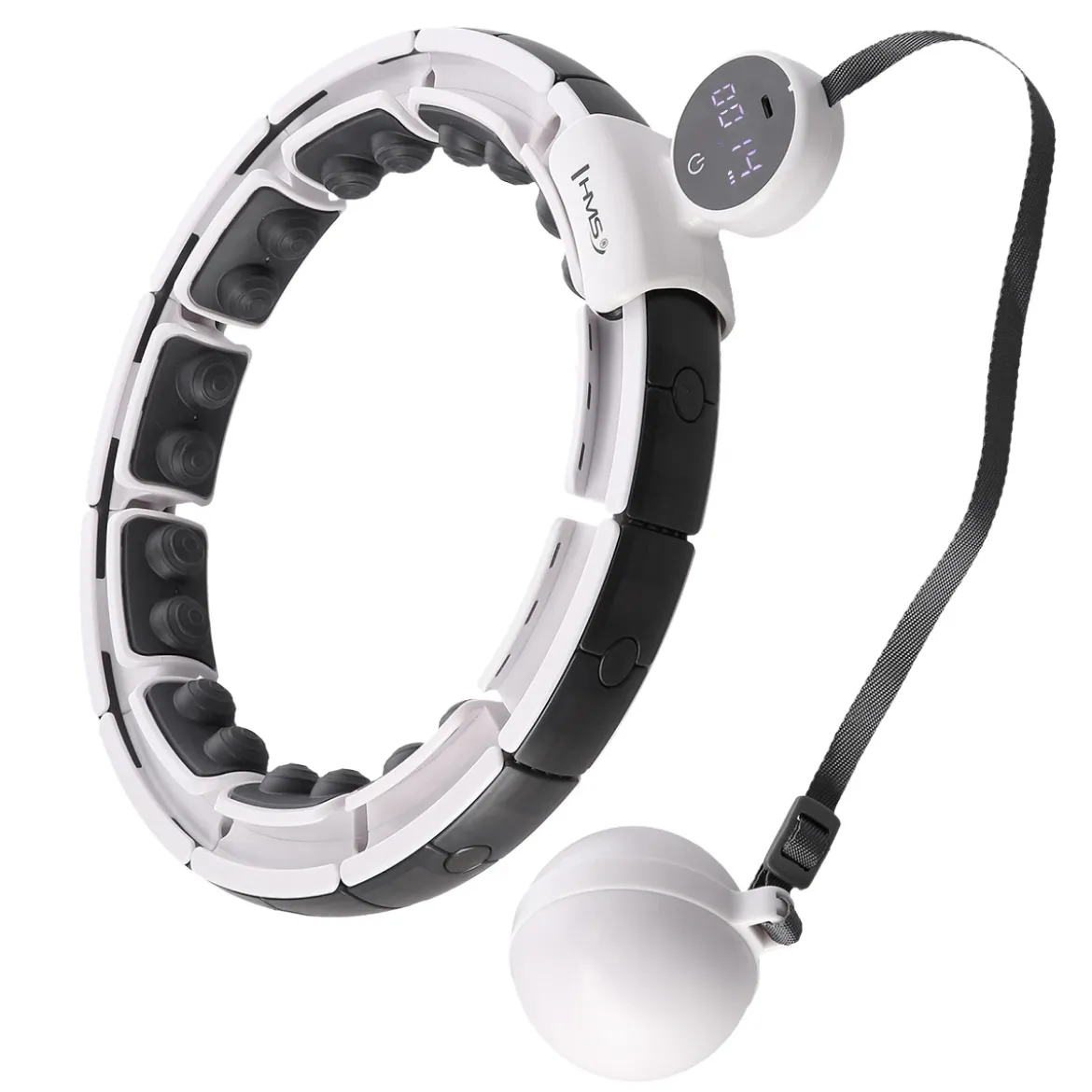 ZESTAW HULA HOP MAGNETYCZNY WHITE HHM16 Z LICZNIKIEM HMS + PAS WYSZCZUPLAJĄCY BR163 BLACK