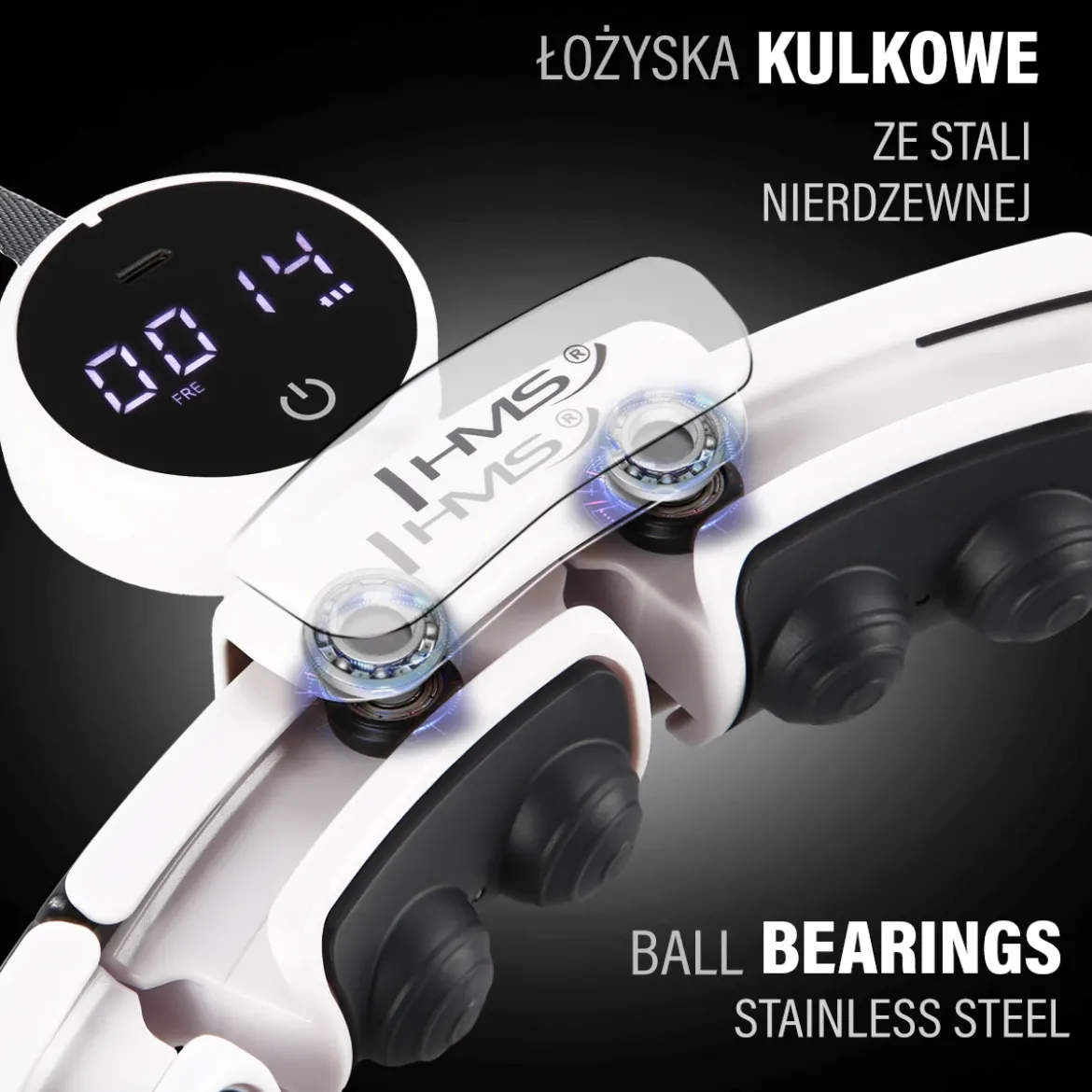 ZESTAW HULA HOP MAGNETYCZNY WHITE HHM16 Z LICZNIKIEM HMS + PAS WYSZCZUPLAJĄCY BR163 BLACK