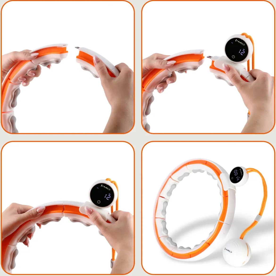 ZESTAW HULA HOP MAGNETYCZNY WHITE/ORANGE HHM21 Z LICZNIKIEM HMS + PAS WYSZCZUPLAJĄCY BR1313